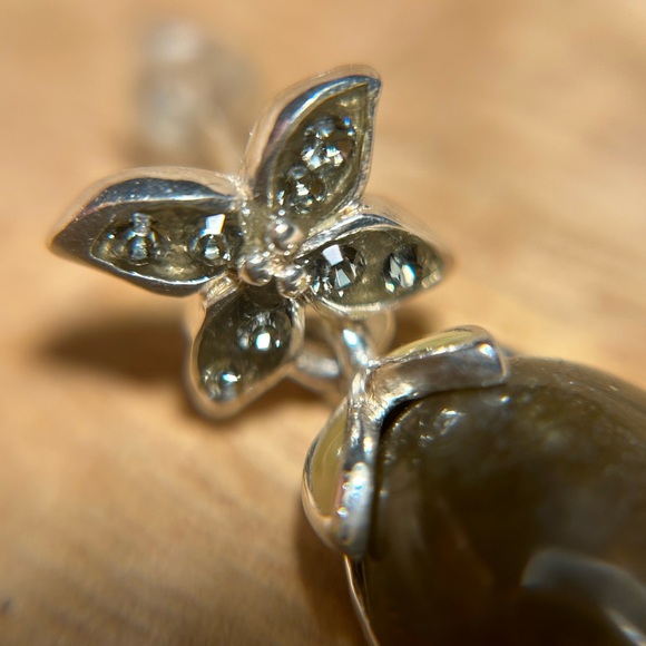 David Sigal Green Labradorite Flower Enamel 925 Sterling Silver Drop Earrings - Picture 11 of 15